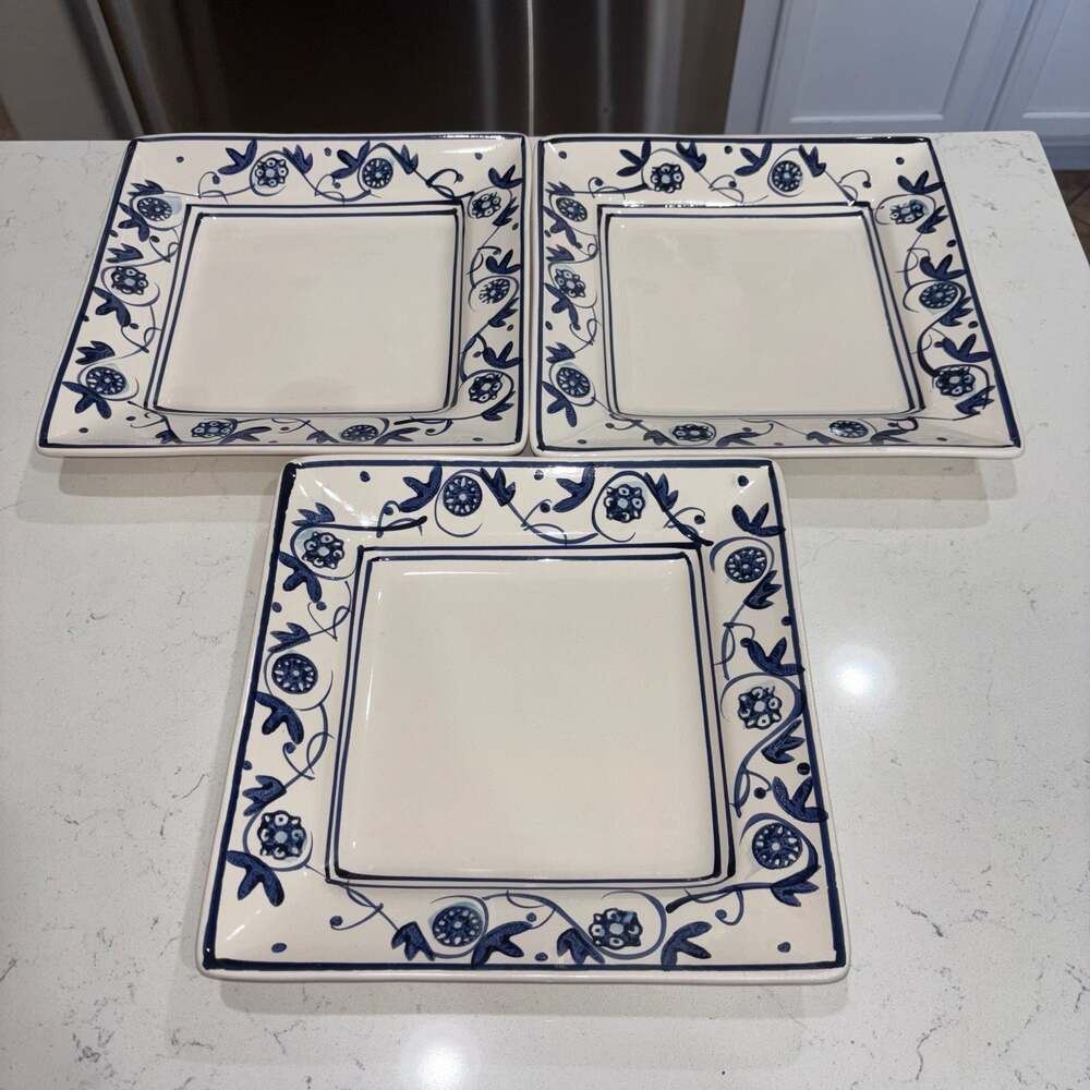 HD Designs Annalise Square Dinner Plate White Stoneware Blue Floral (3)